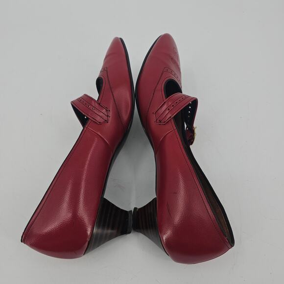 Vintage 1960's Red Brogue Style Wingtip Mary Jane Pump Heels Shoe Women's 8 B AA - Picture 6 of 11